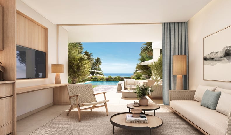 Deluxe Three Bedroom Suite Partial Sea View with Private Pool, Living Room